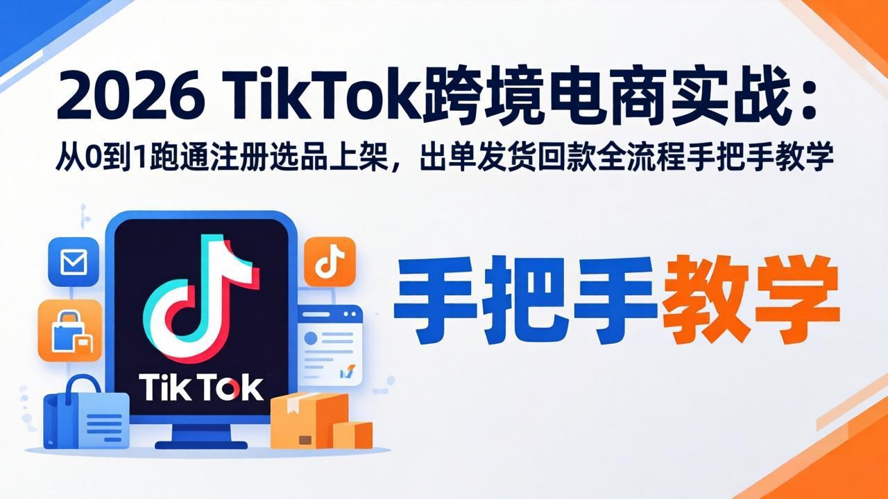 2026TikTok跨境电商实战-更新:从0到1跑通注册选品上架,出单发货回款全流程手把手教学-网创资源地