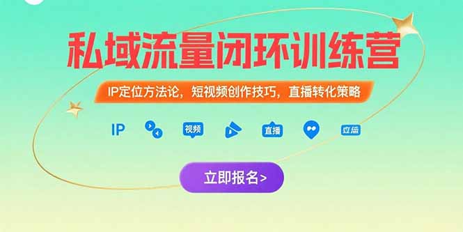 私域流量闭环训练营:IP定位方法论,短视频创作技巧,直播转化策略-网创资源地