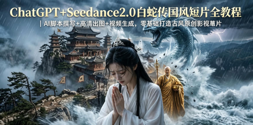 ChatGPT+Seedance2.0白蛇传国风短片全教程｜AI脚本撰写+高清出图+视频生成，零基础打造古风原创影视短片-网创资源地