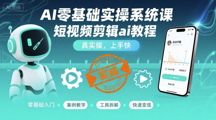 AI零基础实操系统课,短视频剪辑ai教程,真实操,上手快
