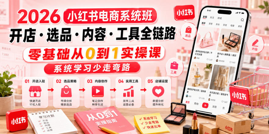 2026小红书电商系统班开店・选品・内容・工具全链路,零基础从0到1实操课,系统学习少走弯路-网创资源地