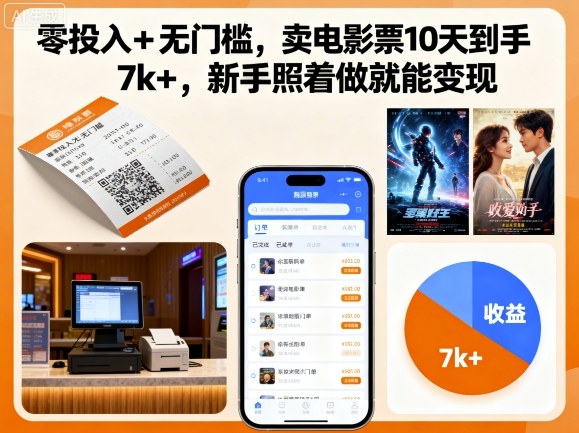 零投入+无门槛，卖电影票10天到手7k+，新手照着做就能变现【揭秘】-网创资源地