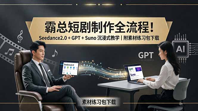 霸总短剧制作全流程!Seedance2.0 + GPT + Suno 沉浸式教学|附素材练习包下载-网创资源地