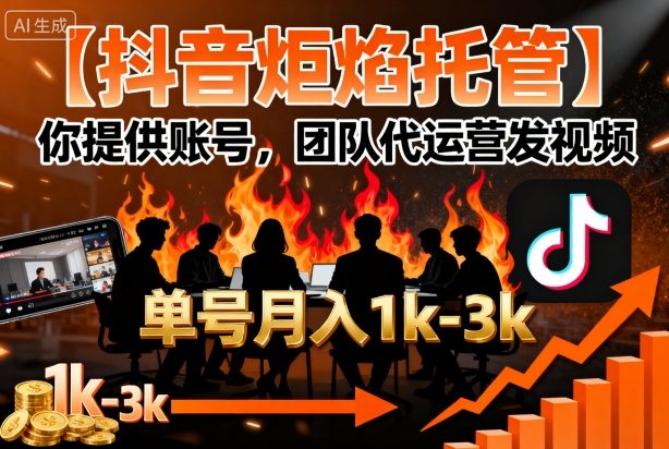 【抖音炬焰托管】你提供账号,团队代运营发视频,单号月入1k+【揭秘】-网创资源地