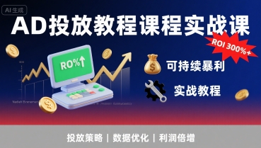 AD投放教程课程实战课，实现广告ROI300%+可持续暴利-网创资源地