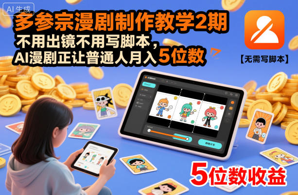 多参宗漫剧制作教学2期,不用出镜不用写脚本,AI漫剧正让普通人月入5位数(更新)-网创资源地