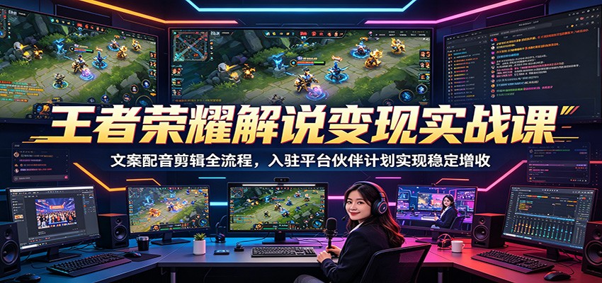 王者荣耀解说变现实战课：文案配音剪辑全流程，入驻平台伙伴计划实现稳定增收-网创资源地