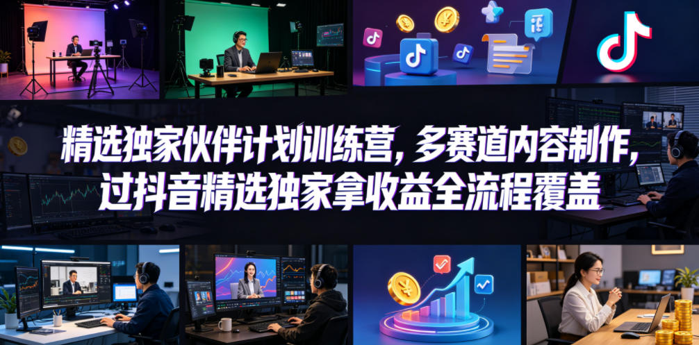 小豁食堂精选独家伙伴计划训练营,多赛道内容制作,过抖音精选独家拿收益全流程覆盖-网创资源地