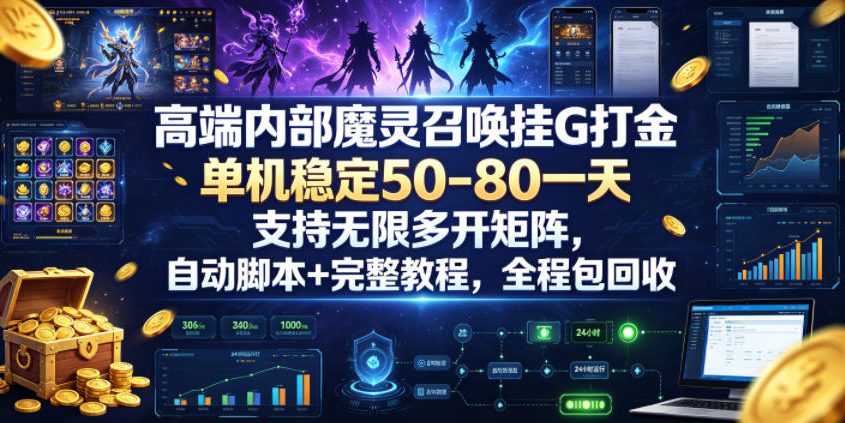 高端内部魔灵召唤挂G打金，单机稳定50-80一天，支持无限多开矩阵，自动脚本+完整教程，全程包回收【揭秘】-网创资源地