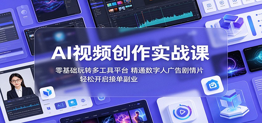 AI视频创作实战课:零基础玩转多工具平台,精通数字人广告、剧情片,轻松开启接单副业-网创资源地