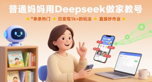 普通妈妈用Deepseek做家教号,条条热门,日变现1k+的玩法,直接抄作业-网创资源地