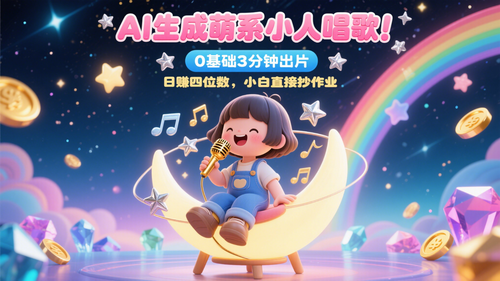 AI生成萌系小人唱歌!0基础3分钟出片,28个作品涨粉9万,日赚四位数,小白直接抄作业-网创资源地