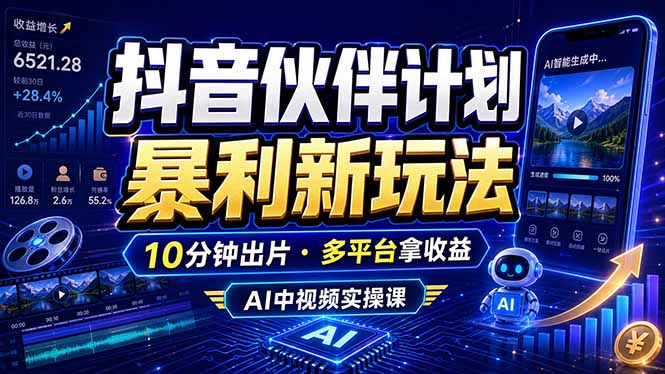 抖音伙伴计划最新玩法,无需配音剪辑,10分钟出一条原创视频,轻松日入三位数-网创资源地