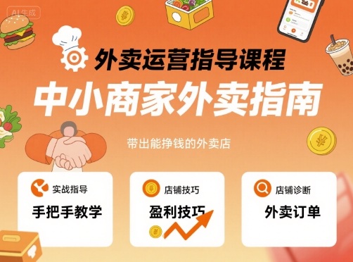 外卖运营指导课程,中小商家外卖指南,手把手带出能挣钱的外卖店-网创资源地