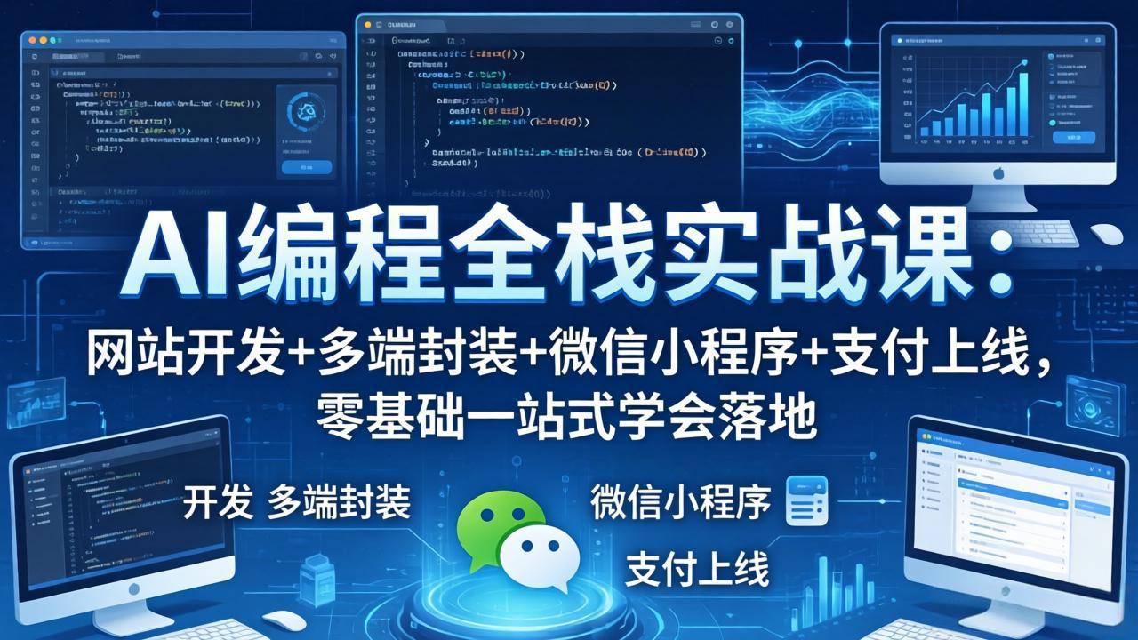 AI编程全栈实战课:网站开发+多端封装+微信小程序+支付上线,零基础一站式学会落地-网创资源地