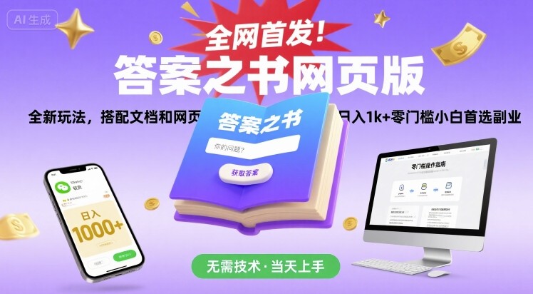全网首发!答案之书网页版,全新玩法,搭配文档和网页,日入1k+零门槛小白首选副业【揭秘】-网创资源地