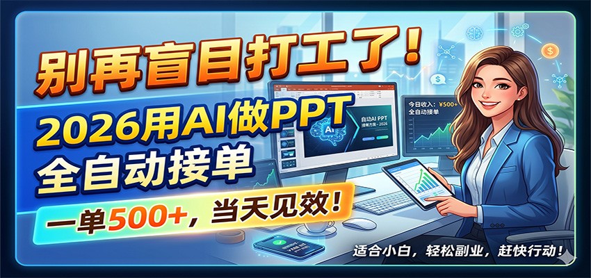 别再盲目打工了！2026用AI做PPT全自动接单，一单5张+，当天见效！-网创资源地
