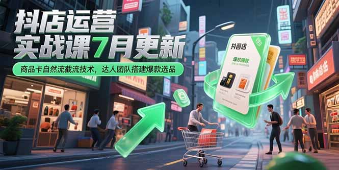抖店运营实战课7月更新,商品卡自然流截流技术,达人团队搭建爆款选品-网创资源地