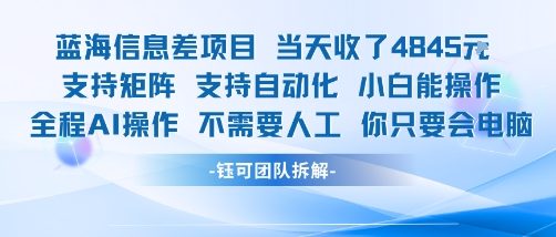 蓝海信息差项目当天收米1k+ 支持矩阵支持自动化小白能操作全程AI操作不需要人工你只要会电脑-网创资源地