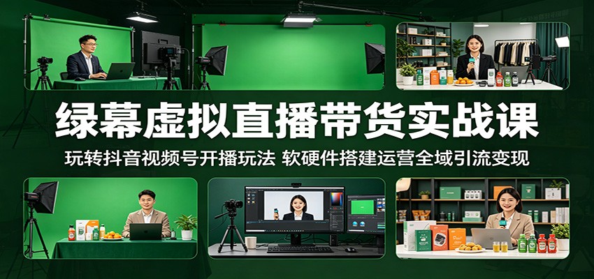 绿幕虚拟直播带货实战课:玩转抖音视频号开播玩法,软硬件搭建运营全域引流变现-网创资源地