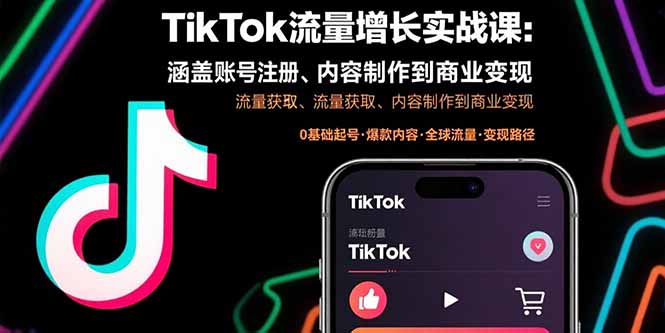 TikTok流量增长实战课:涵盖账号注册、流量获取、内容制作到商业变现-网创资源地