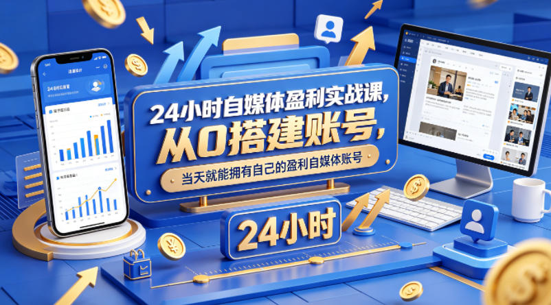 24小时自媒体盈利实战课,从0搭建账号,当天就能拥有自己的盈利自媒体账号-网创资源地