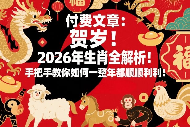 付费文章:贺岁!2026年生肖全解析!手把手教你如何一整年都顺顺利利!-网创资源地