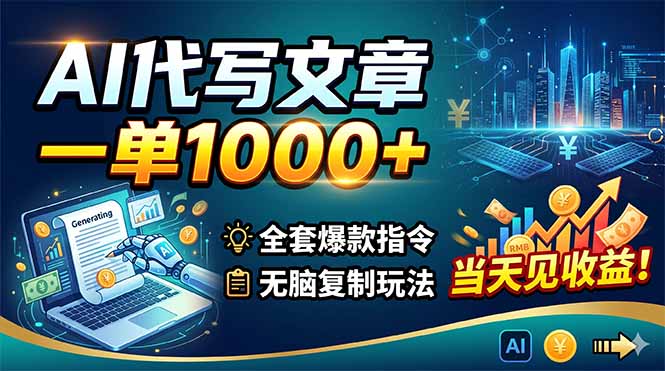 AI代写文章,一单1000+,全套爆款指令+无脑复制玩法,当天见收益!-网创资源地