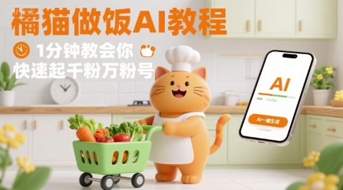 有趣的橘猫买菜做饭视频,用AI一键搞定,1分钟教会你,快速起千粉万粉号-网创资源地