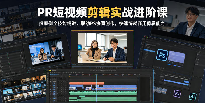 PR短视频剪辑实战进阶课,多案例全技能精讲,联动PS协同创作,快速练就商用剪辑能力-网创资源地