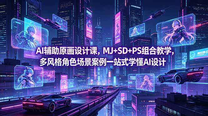 AI辅助原画设计课，MJ+SD+PS组合教学，多风格角色场景案例一站式学懂AI设计-网创资源地