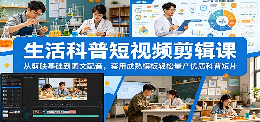 生活科普短视频剪辑课:从剪映基础到图文配音,套用成熟模板轻松量产优质科普短片-网创资源地