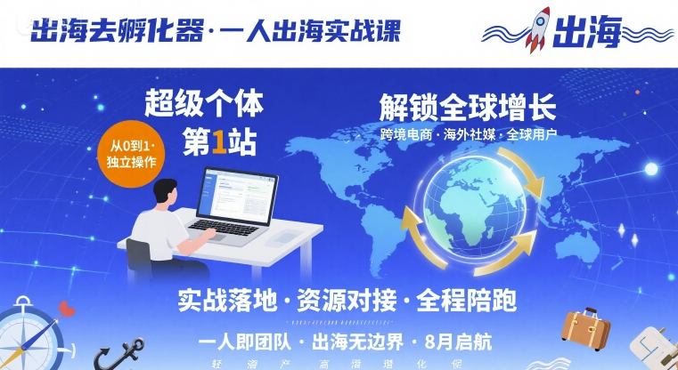 出海去孵化器,一人出海实战课,超级个体第1站,解锁全球增长-网创资源地