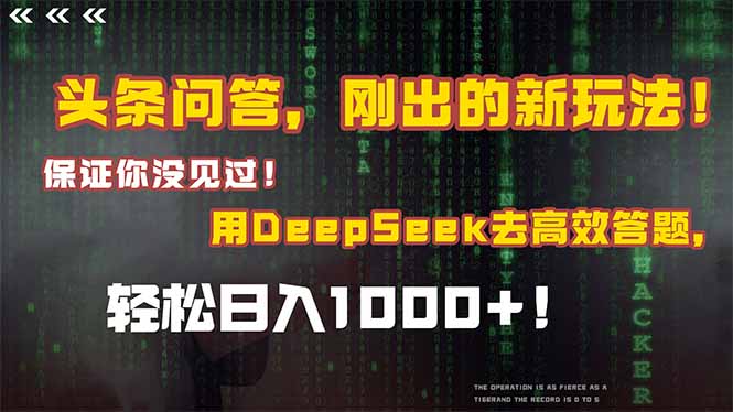 头条问答,刚出的新玩法!保证你没见过!结合Deepseek高效答题,日入1000+-网创资源地