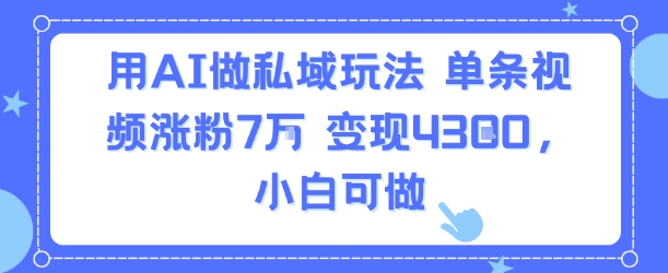 用AI做私域玩法，单条视频涨粉7W变现4.3k，小白可做-网创资源地