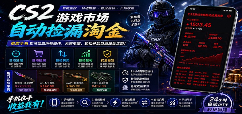 CSGO挂机捡漏项目通过利用游戏饰品交易机制，结合薄凉软件辅助捡漏，实现盈利-网创资源地