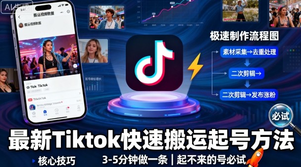 最新Tiktok快速搬运快速起号方法,3-5分钟做一条,起不来的号可以试试-网创资源地