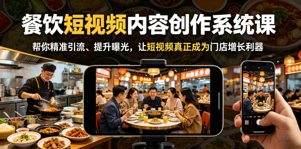 餐饮短视频内容创作系统课,帮你精准引流、提升曝光,让短视频真正成为门店增长利器-网创资源地