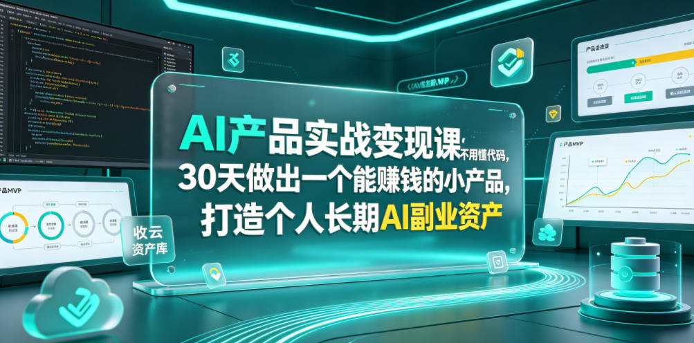 AI产品实战变现课，不用懂代码，30天做出一个能賺钱的小产品，打造个人长期AI副业资产-网创资源地