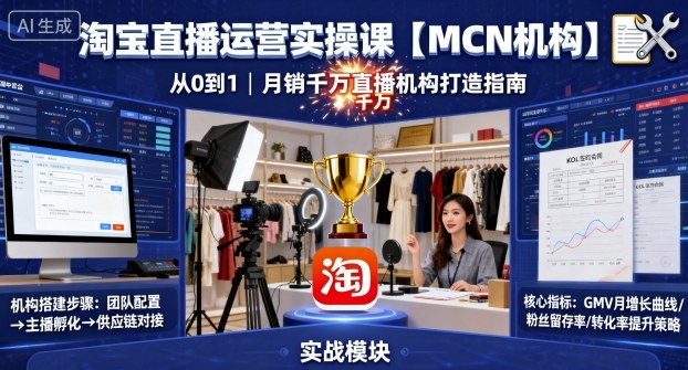 淘宝直播运营实操课【MCN机构】,从0到1做一家月销千W的直播机构-网创资源地