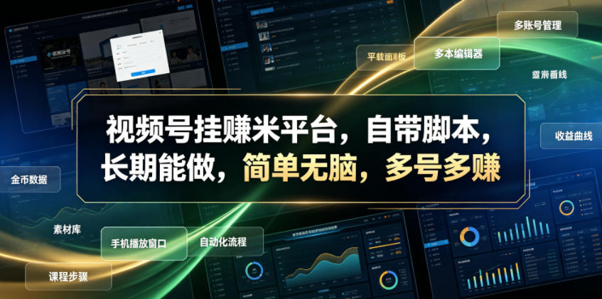 视频号挂賺米平台，自带脚本，长期能做，简单无脑，多号多賺【揭秘】-网创资源地