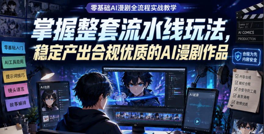 零基础AI漫剧全流程实战教学,掌握整套流水线玩法,稳定产出合规优质的AI漫剧作品-网创资源地