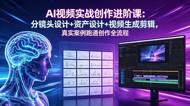 AI视频实战创作进阶课:分镜头设计+资产设计+视频生成剪辑,真实案例跑通创作全流程-网创资源地