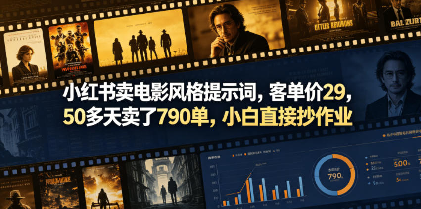 小红书卖电影风格提示词,客单价29,50多天卖了790单,小白直接抄作业!-网创资源地