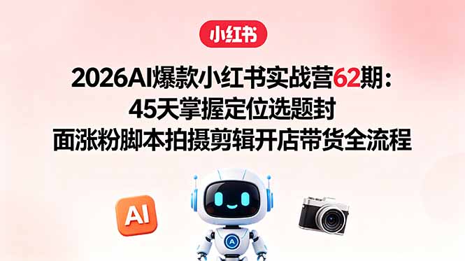 2026AI爆款小红书实战营62期:45天掌握定位选题封面涨粉脚本拍摄剪辑开店带货全流程-网创资源地