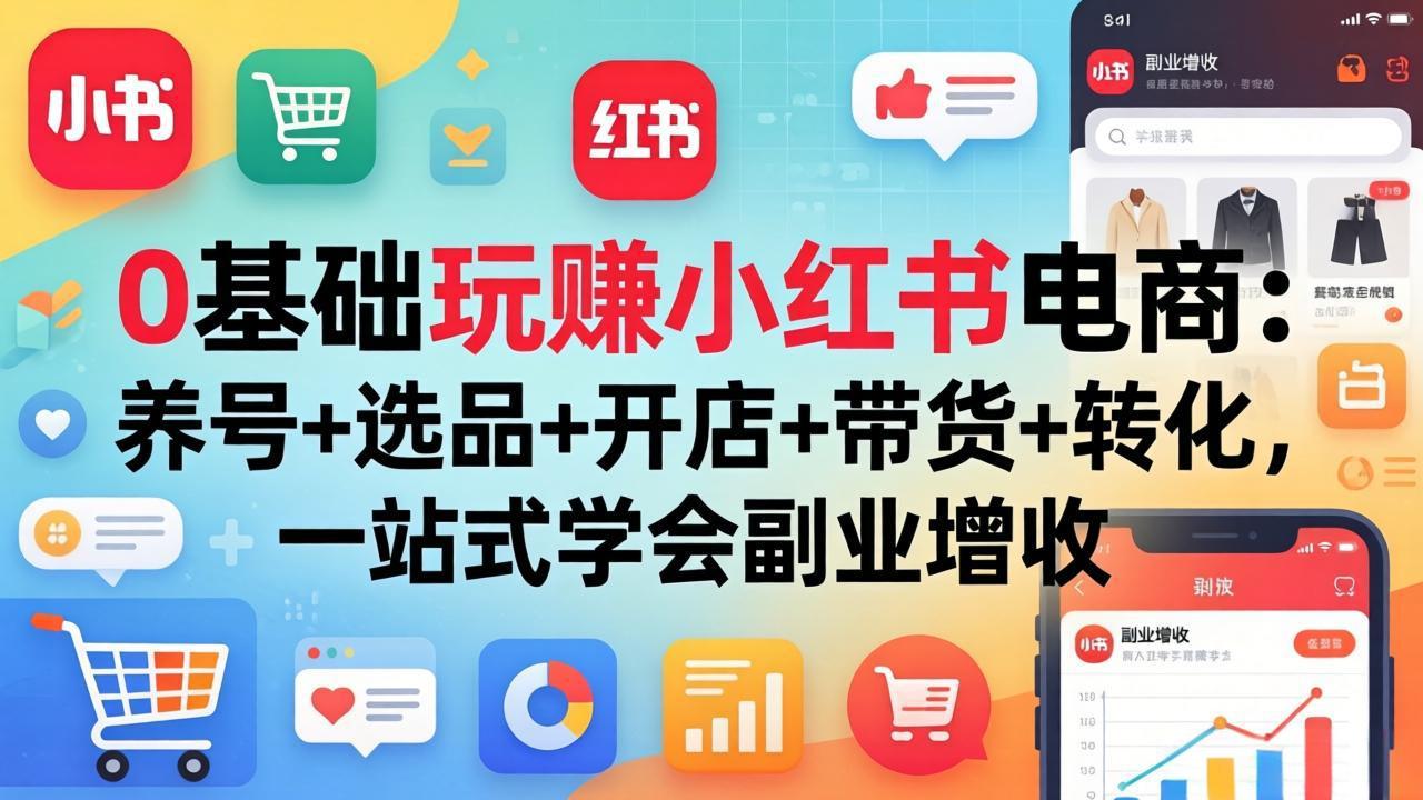0基础玩赚小红书电商:养号+选品+开店+带货+转化,一站式学会副业增收-网创资源地