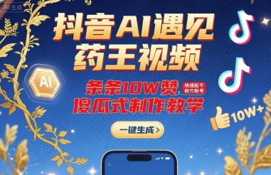 抖音AI遇见药王视频,条条10W赞,快速起千粉万粉号,傻瓜式制作教学-网创资源地