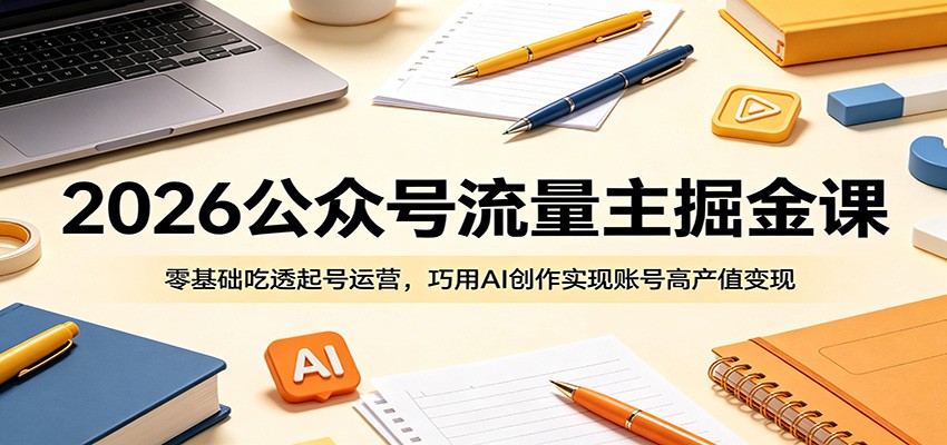 2026公众号流量主掘金课：零基础吃透起号运营，巧用AI创作实现账号高产值变现-网创资源地