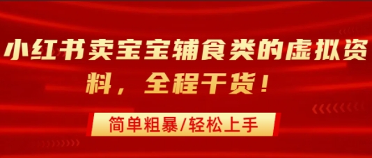 小红书卖宝宝辅食类的虚拟资料，从引流到私域变现，全程干货，简单粗暴，轻松上手-网创资源地