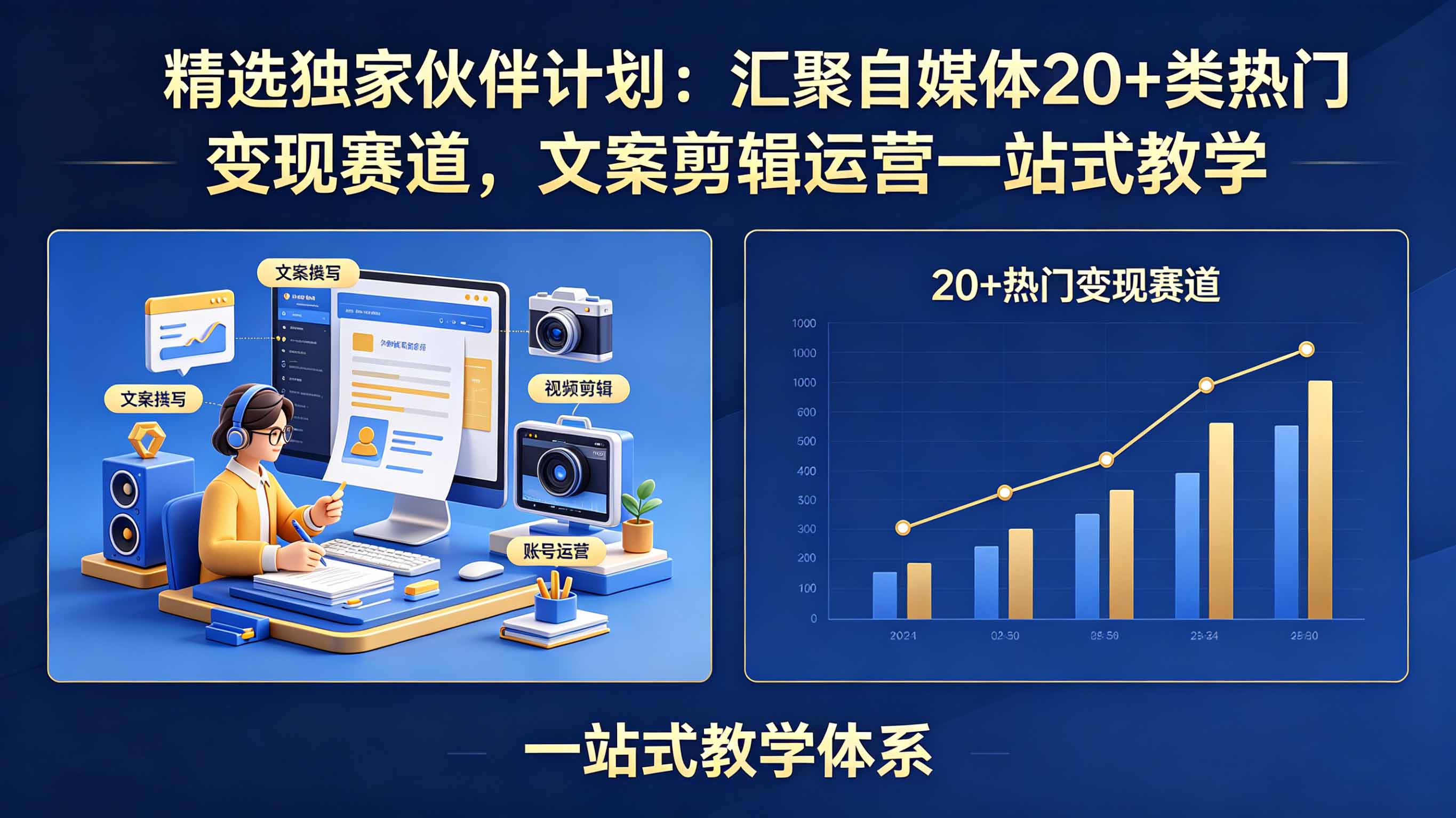精选独家伙伴计划:汇聚自媒体20+类热门变现赛道,文案剪辑运营一站式教学-网创资源地